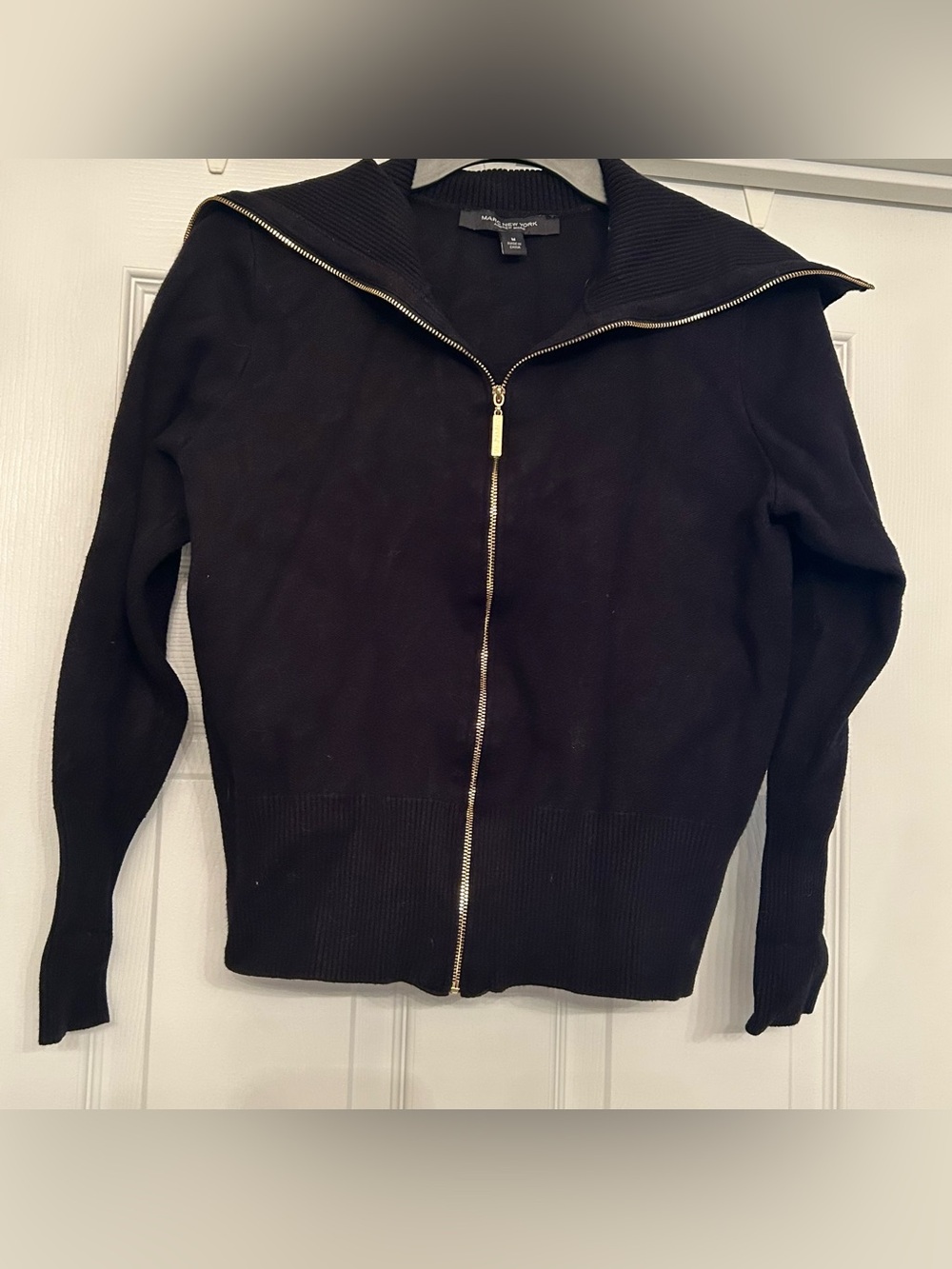 Marc New York Andrew Marc Black Zip Ribbed Sweater with Gold Zip Size M